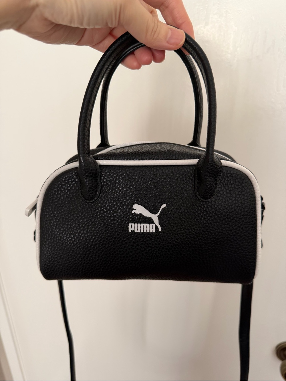 Puma Black Mini Dome Crossbody with White Trim